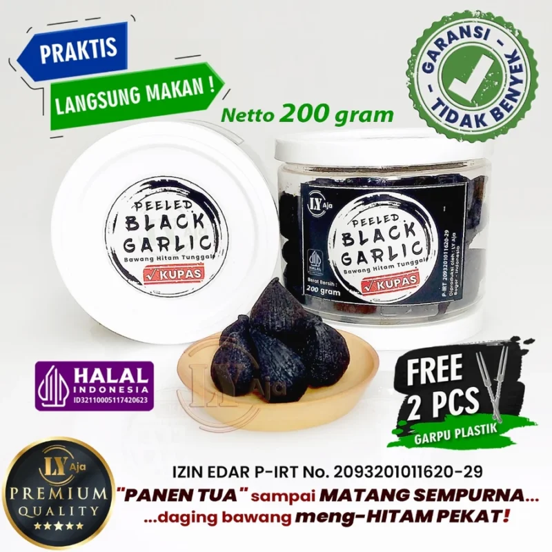 Bawang Hitam Kupas 200g – Peeled Black Garlic Premium LY Aja, Sehat & Alami