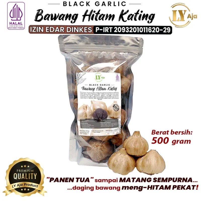Bawang Hitam Kating 500g LY Aja – Black Garlic Sweet Bulbs, Manis, Sehat, dan Ekonomis