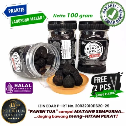 Bawang Hitam Tunggal dan Kating Kupas 100g – Peeled Black Garlic LY Aja, manis, sehat, dan tanpa pengawet