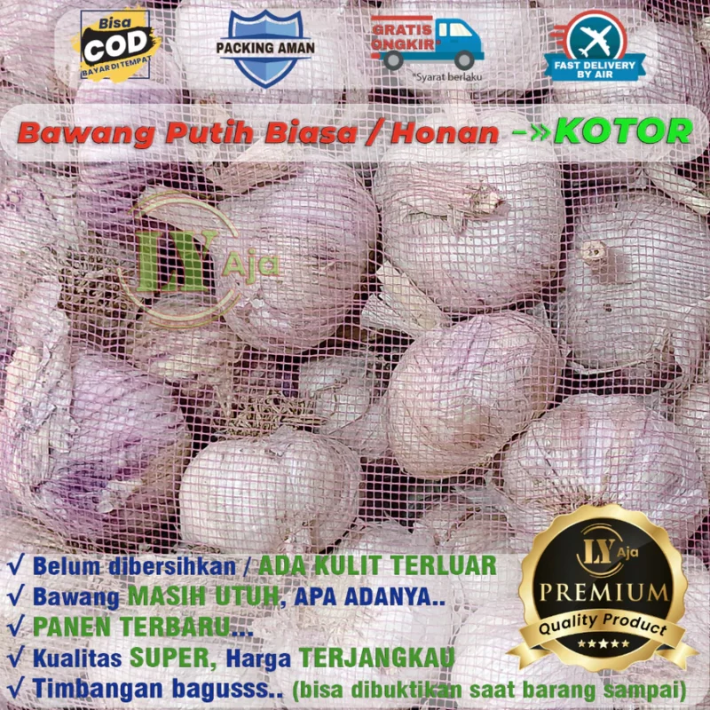 Bawang Putih Biasa Honan 1 KG BERSIH dan KOTOR Kualitas Super LY Aja 1Kg - Gambar 2