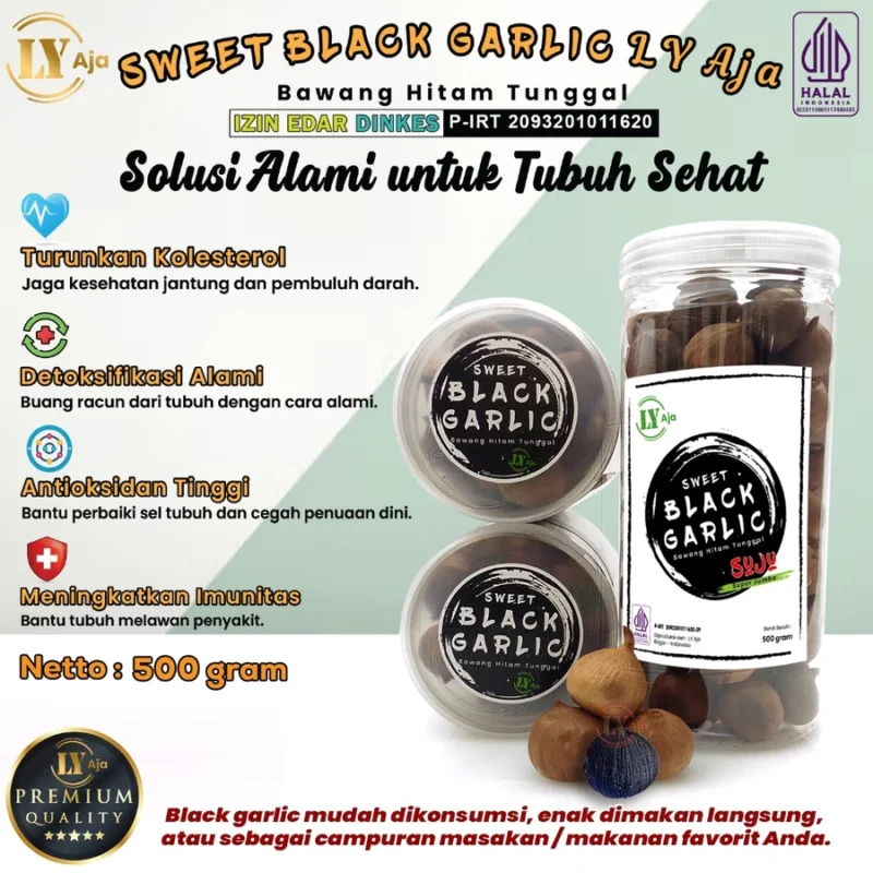 SUPER JUMBO PREMIUM Bawang Hitam Tunggal Lanang 500g LY Aja Sweet Black Garlic - Gambar 2