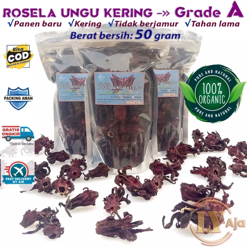 Teh Bunga Rosella Ungu Kering LY Aja Grade A - Gambar 3