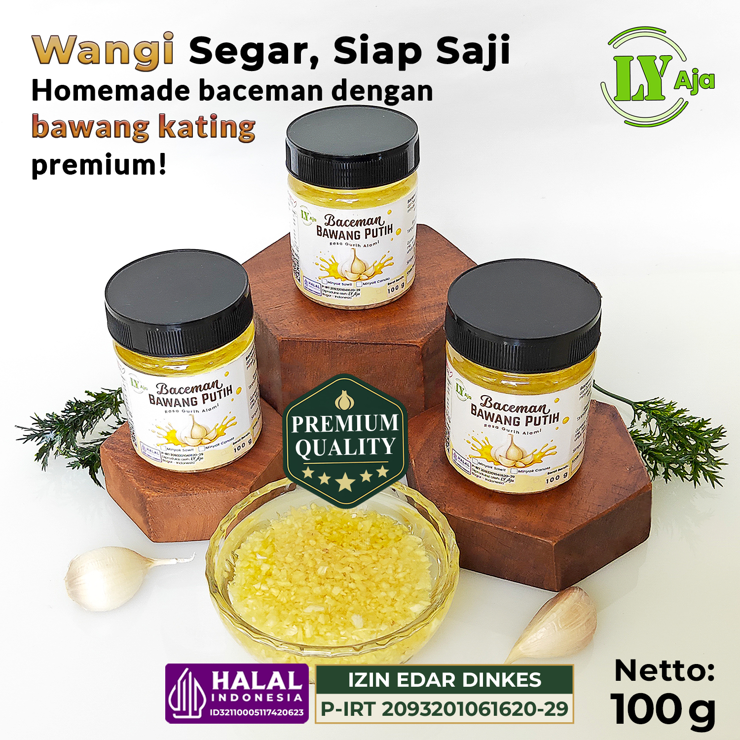 LY Aja Baceman Bawang Putih Kating 100g – Minced Garlic in Oil Tanpa Pengawet Premium
