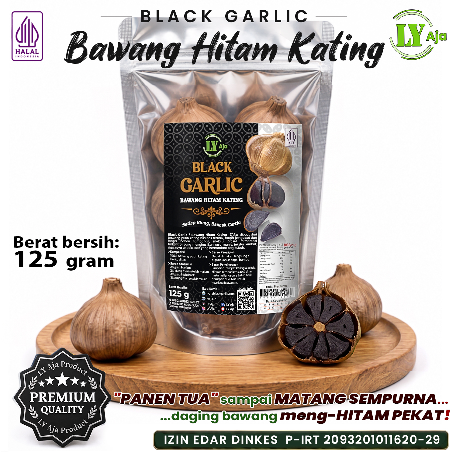 Bawang Hitam Kating Bonggol LY Aja Black Garlic Premium 125g & Paket 4x125g