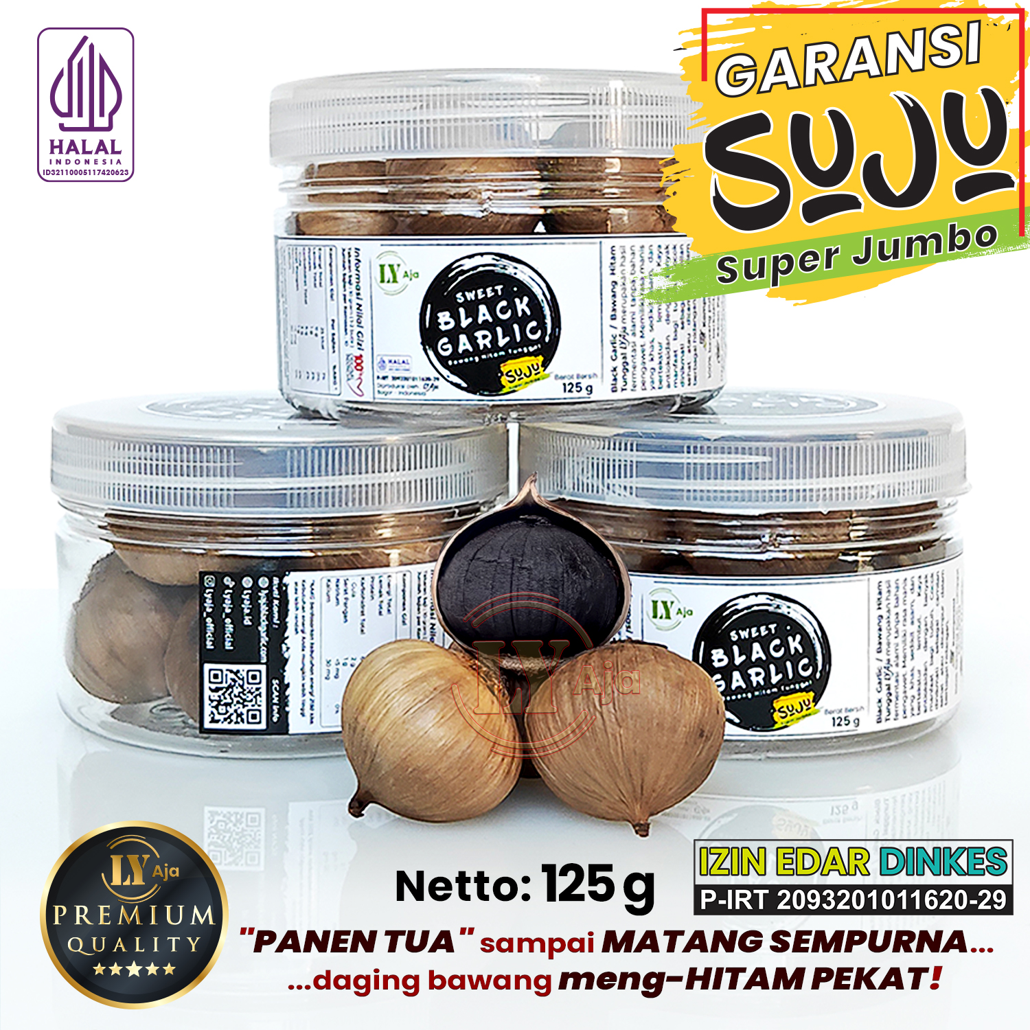 LY Aja Bawang Hitam Tunggal 125g – Sweet Black Garlic LY Aja - Super Jumbo