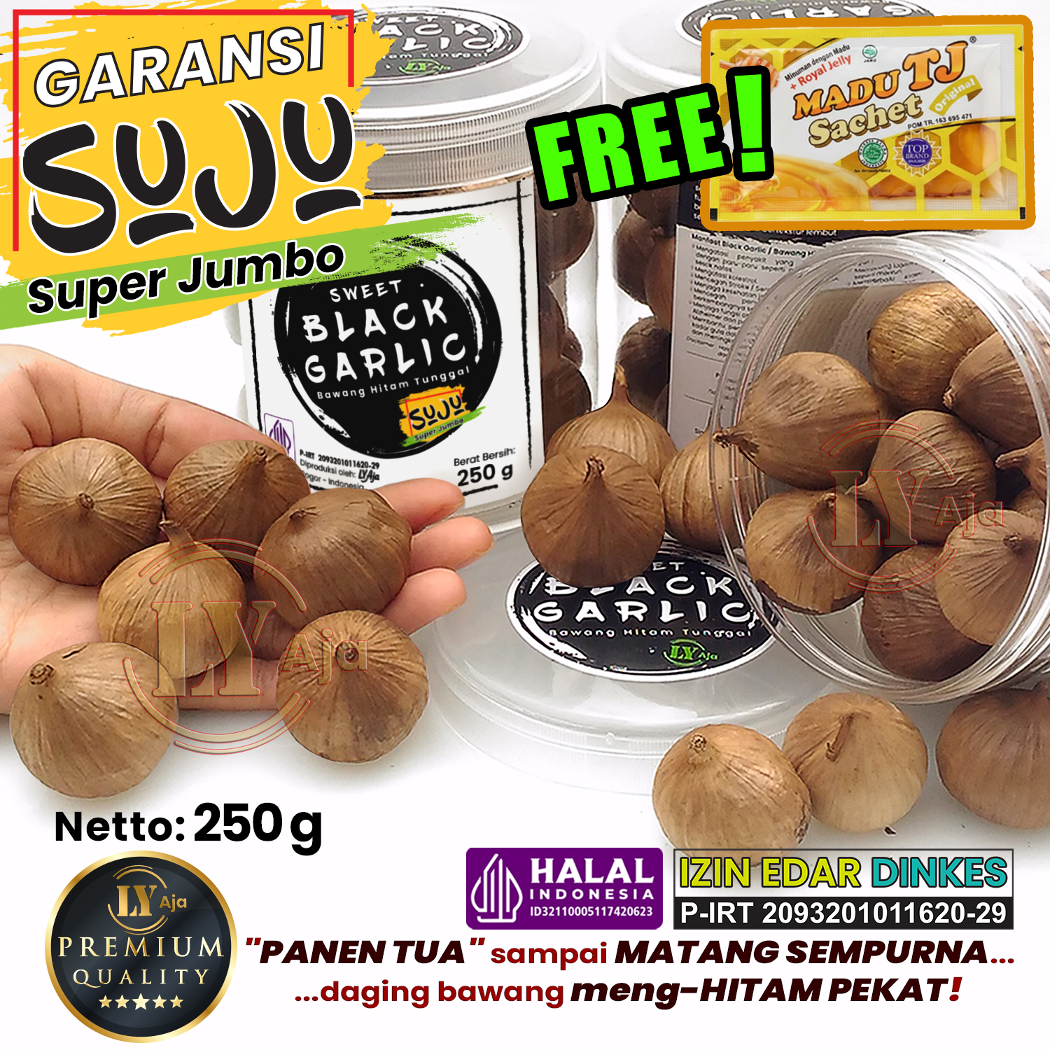 LY Aja Bawang Hitam Tunggal 250g – Sweet Black Garlic LY Aja - Super Jumbo