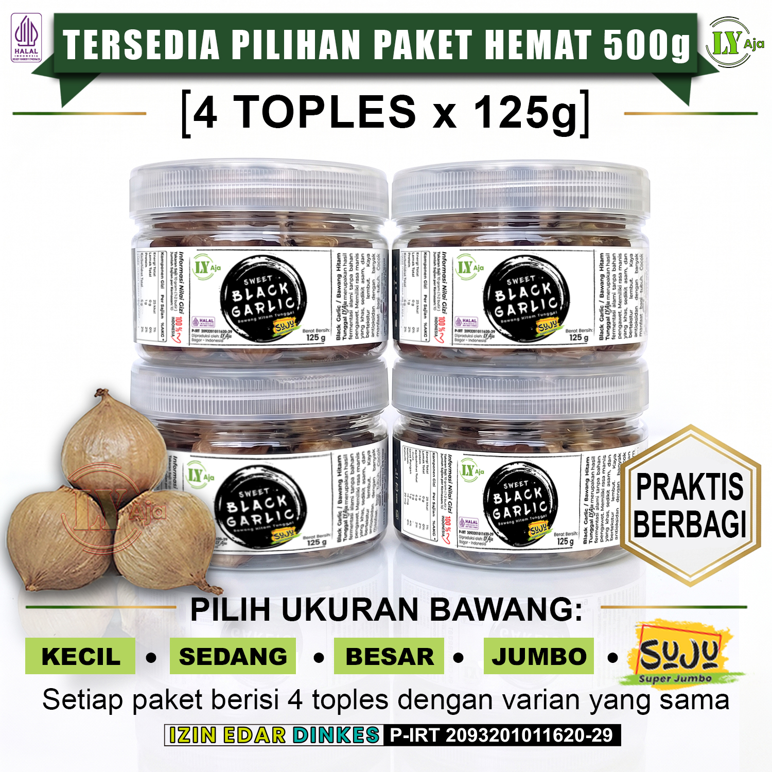 Bawang Hitam Tunggal LY Aja Sweet Black Garlic Premium 125g Paket 4x125g Total 500g - Gambar 3