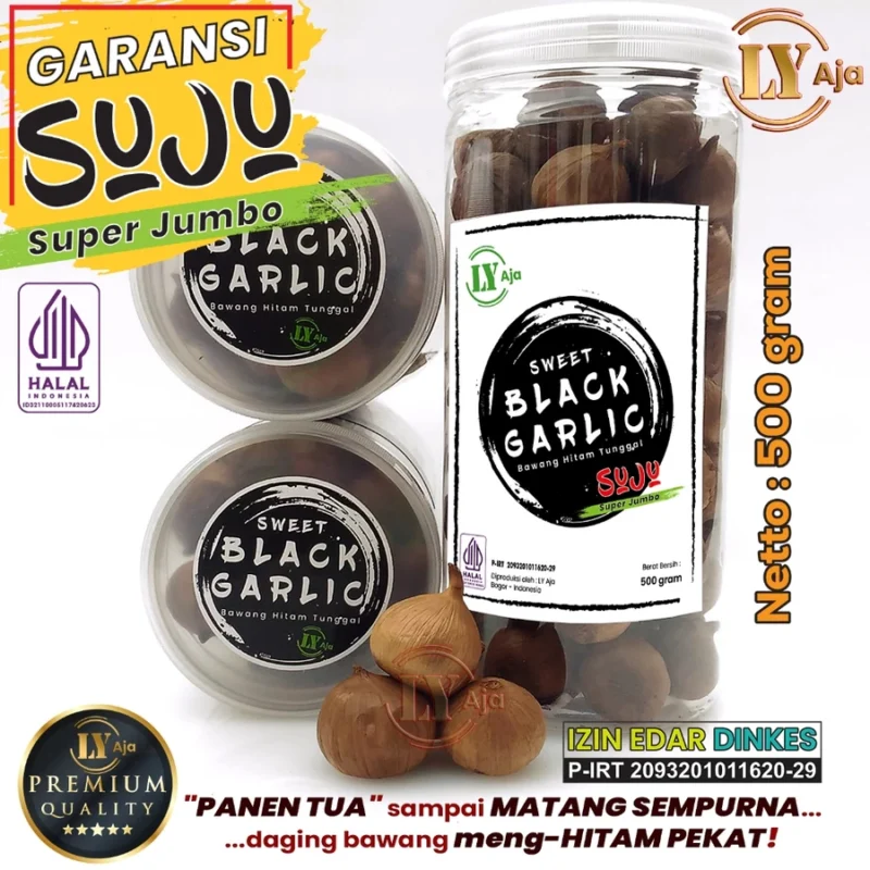 Bawang Hitam Tunggal Lokal 500g LY Aja – Sweet Black Garlic Super Premium