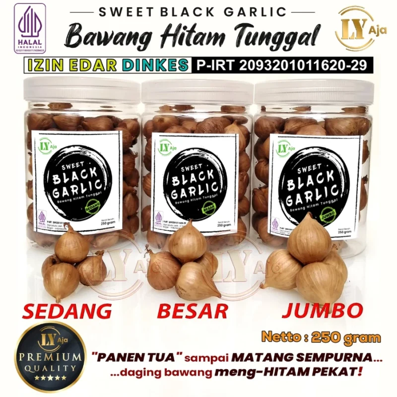 Bawang Hitam Tunggal 250g LY Aja – Super Premium Sweet Black Garlic, Manis & Sehat