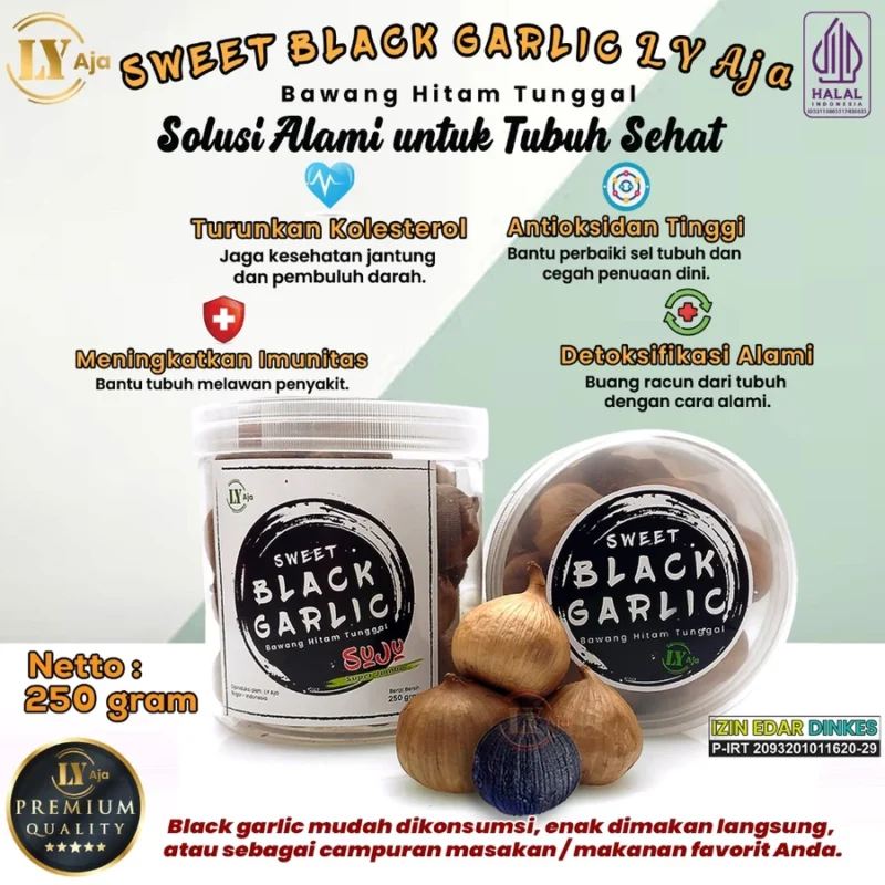 Bawang Hitam Tunggal 250 Gram LY Aja Lokal Super Premium Sweet Black Garlic - Gambar 2