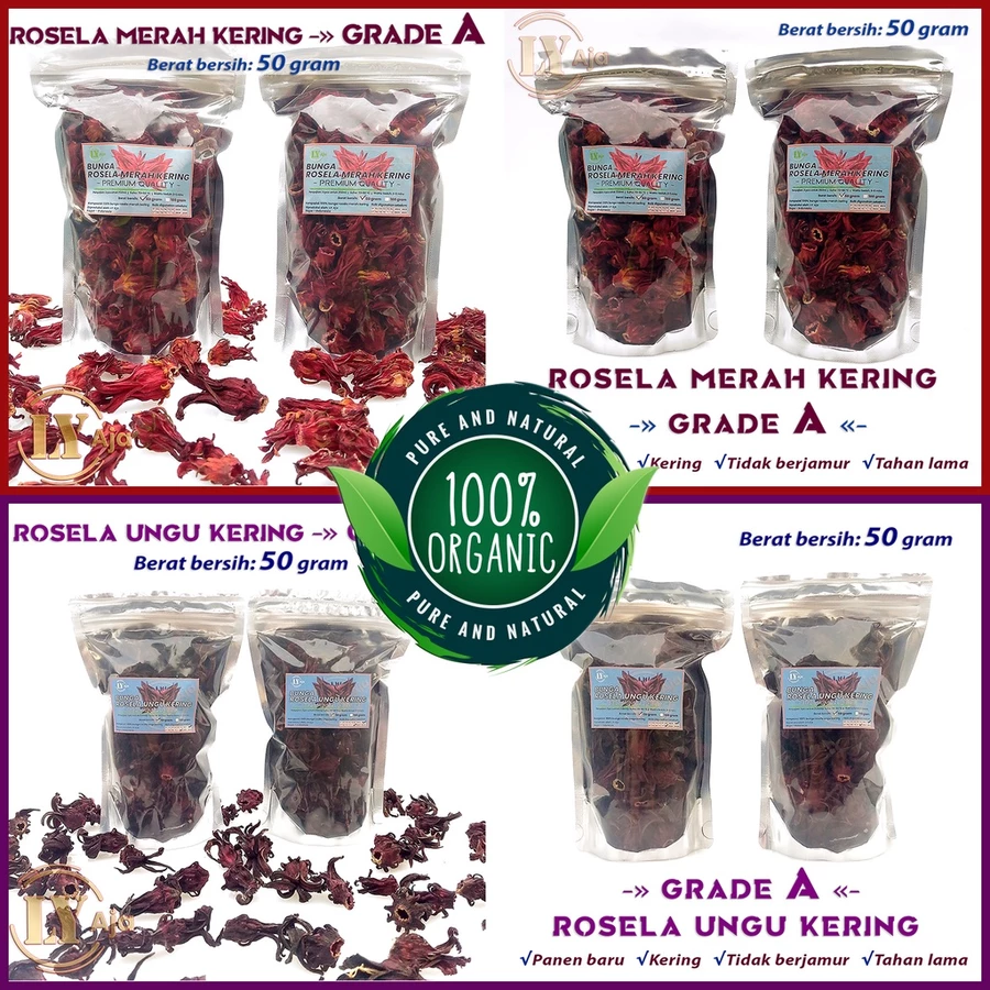 Teh Bunga Rosela Merah Rosela Ungu 50 gram LY Aja Kering Grade A