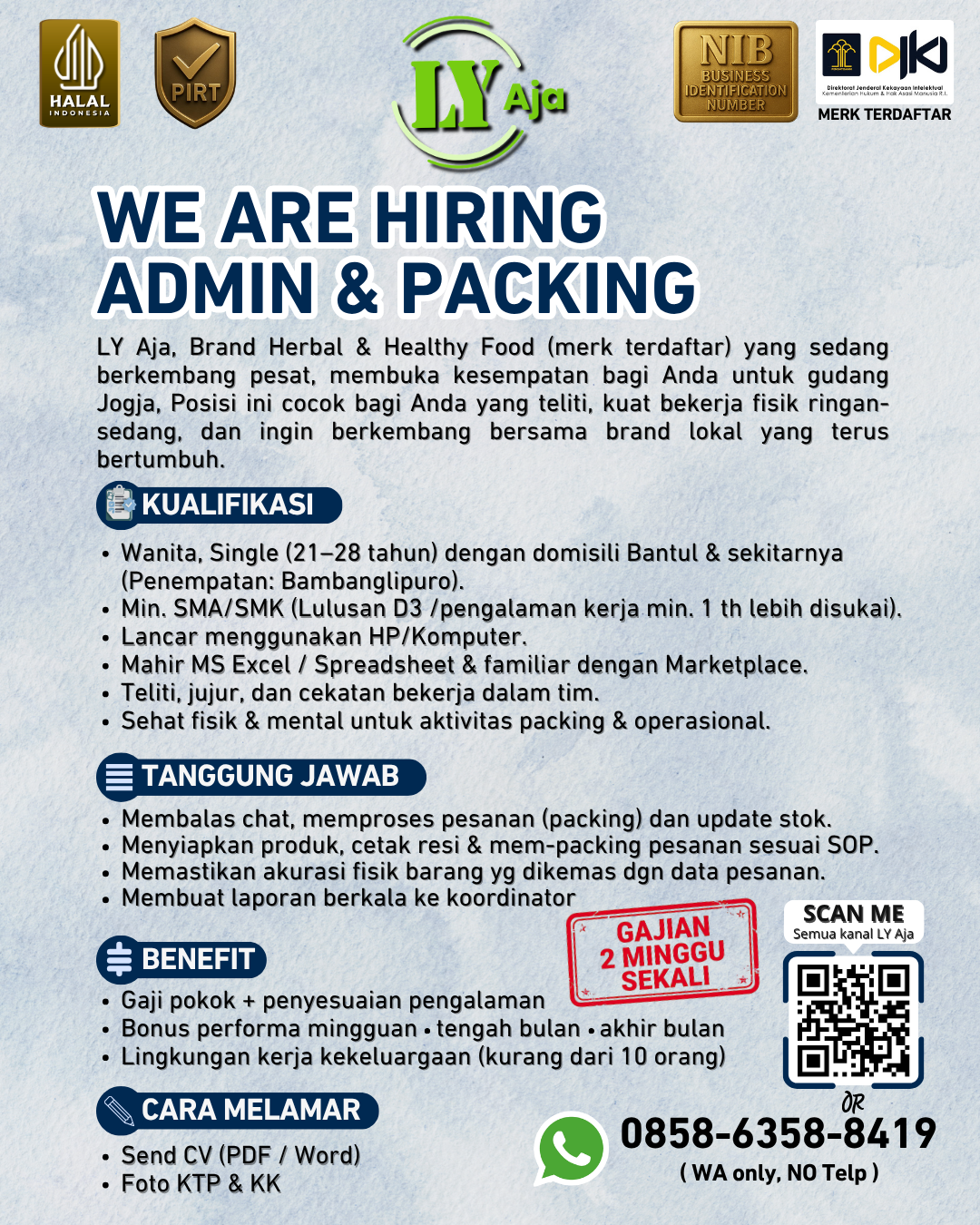 Poster Lowongan Admin & Packing LY Aja