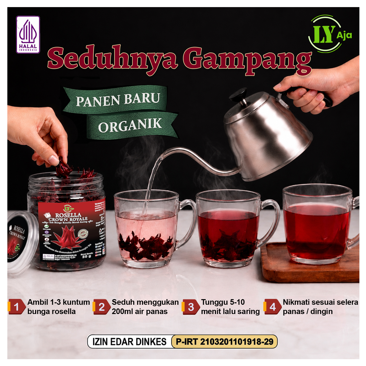 Teh Bunga Rosella Merah & Ungu Kering LY Aja Toples 50g & 100g - Image 6