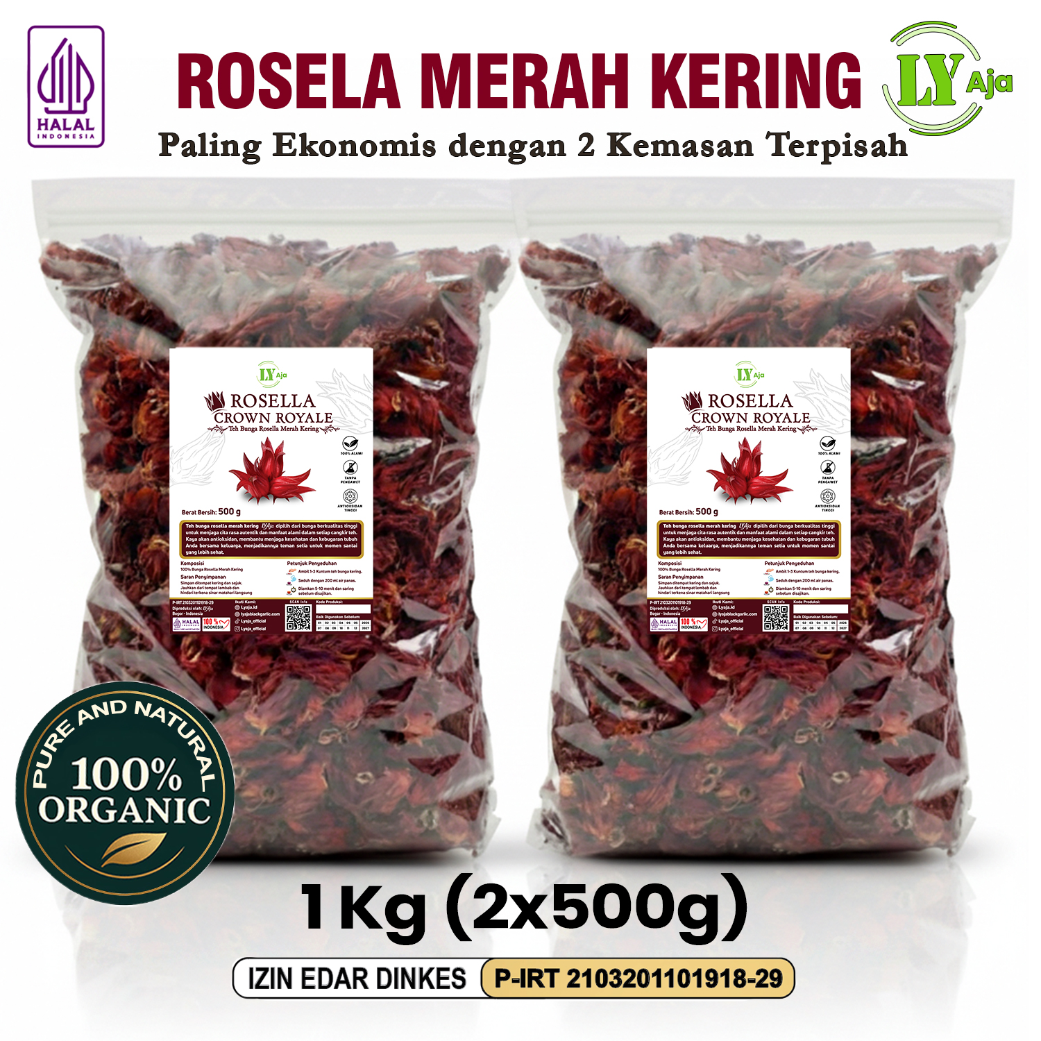 Teh Bunga Rosella Merah Kering Rosela Pouch Varian 50g-1kg LY Aja | Herbal Kaya Antioksidan - Gambar 7