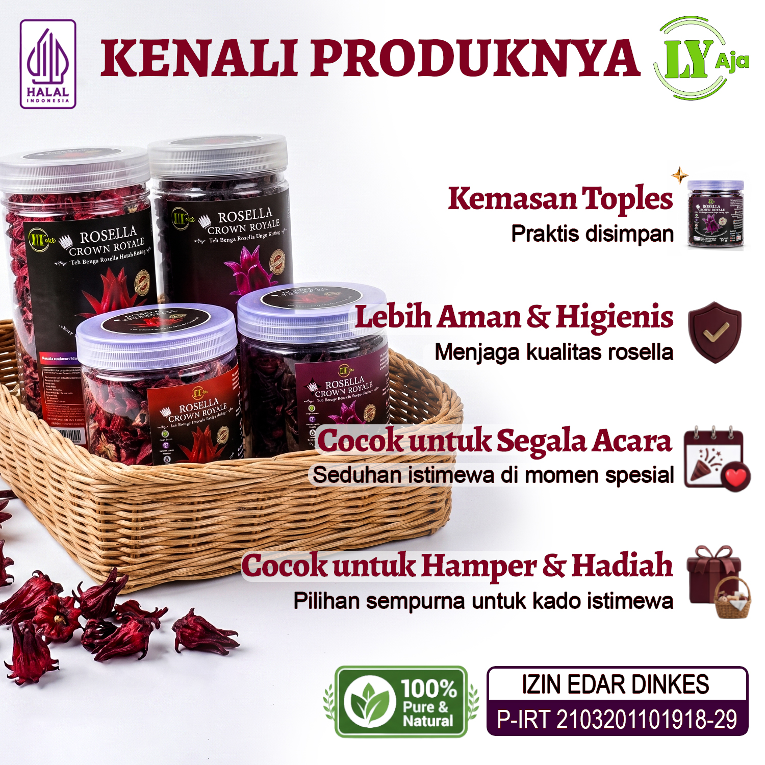 Teh Bunga Rosella Merah & Ungu Kering LY Aja Toples 50g & 100g - Image 7
