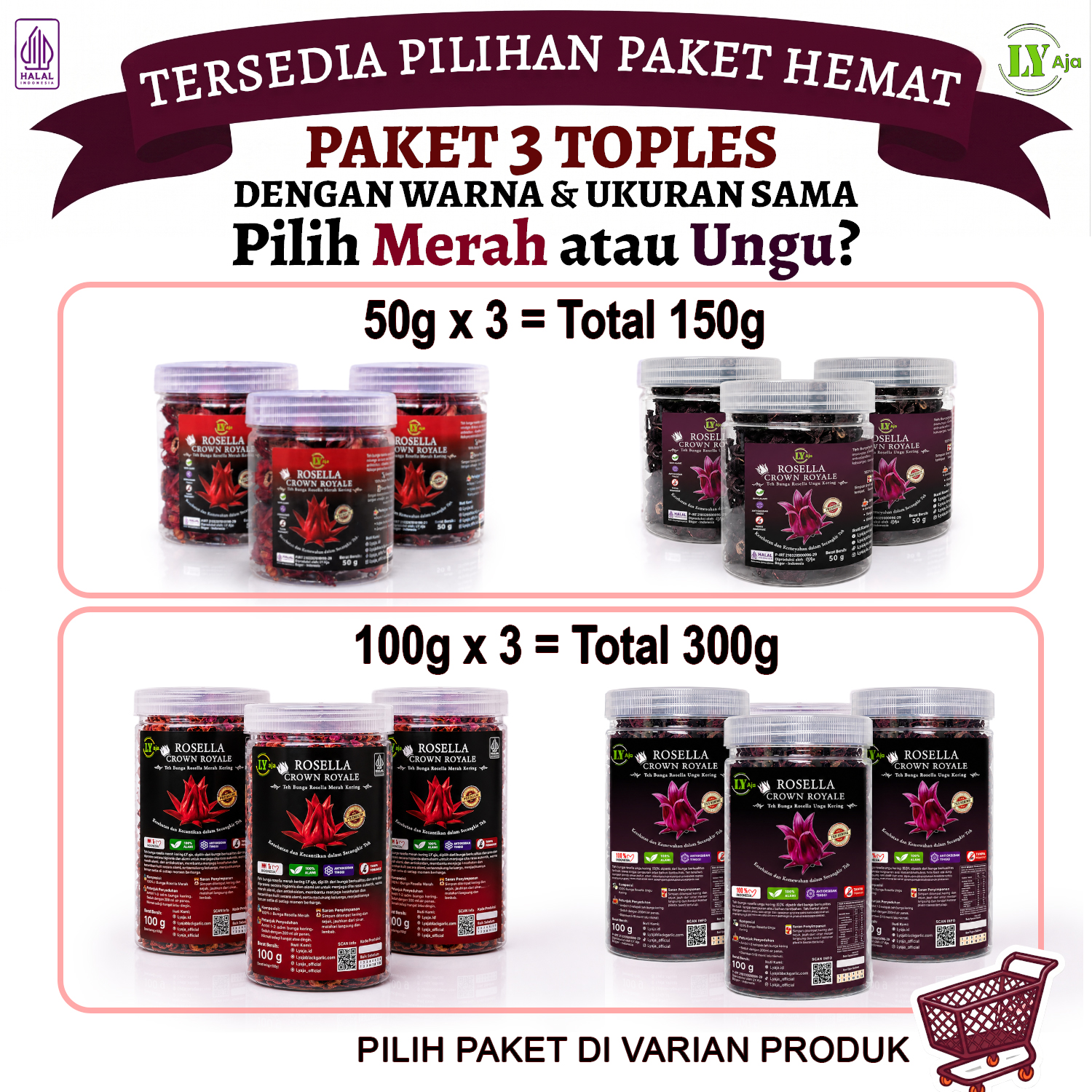 Teh Bunga Rosella Merah & Ungu Kering LY Aja Toples 50g & 100g - Image 5