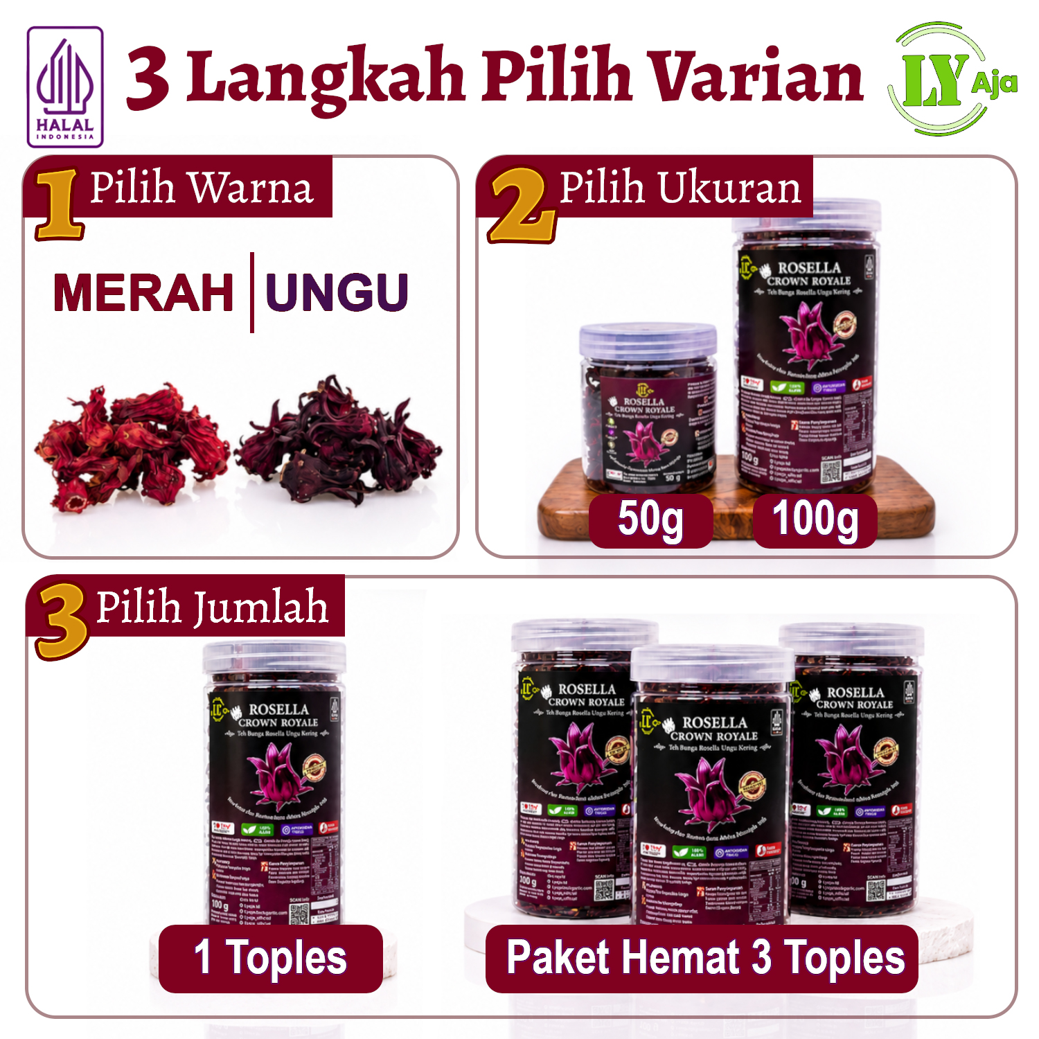 Teh Bunga Rosella Merah & Ungu Kering LY Aja Toples 50g & 100g - Image 8