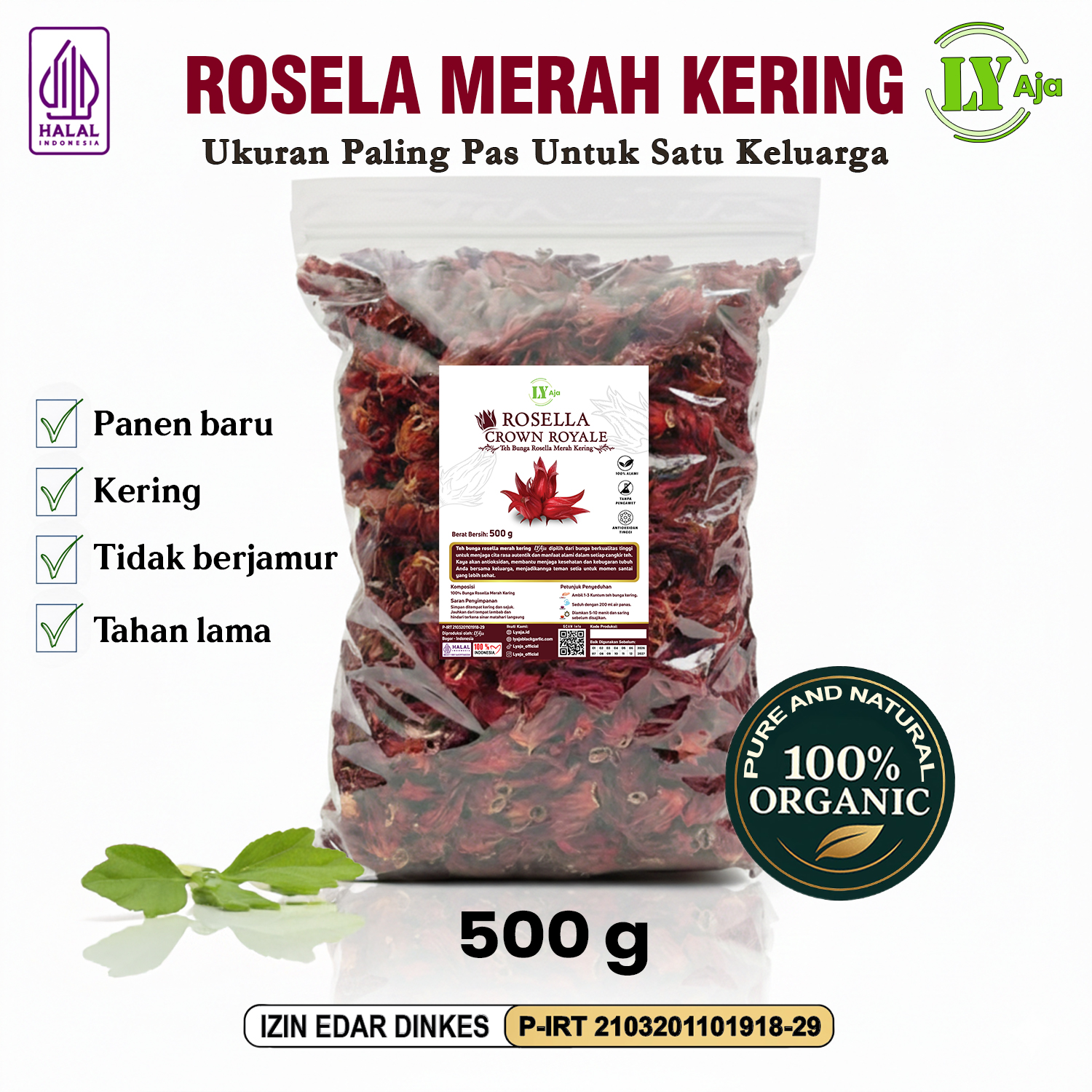 Teh Bunga Rosella Merah Kering Rosela Pouch Varian 50g-1kg LY Aja | Herbal Kaya Antioksidan - Gambar 6