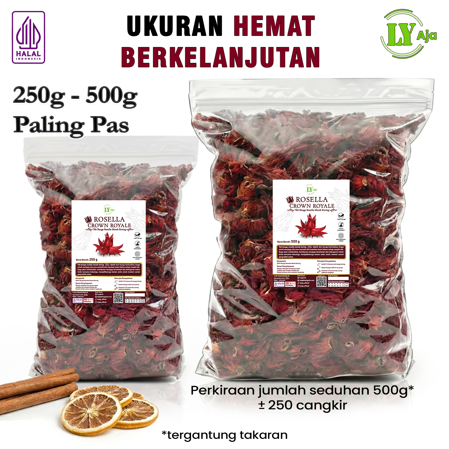 Teh Bunga Rosella Merah Kering Rosela Pouch Varian 50g-1kg LY Aja | Herbal Kaya Antioksidan - Gambar 2