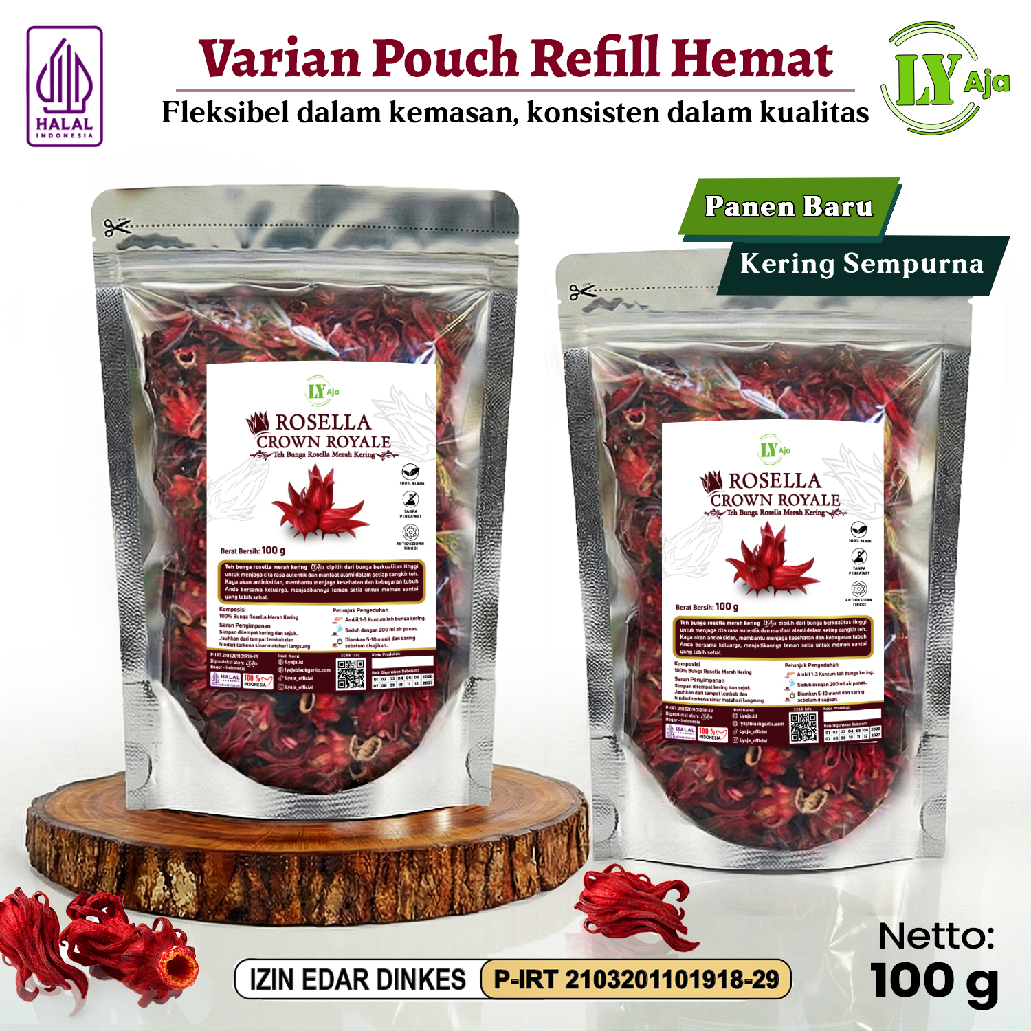 Teh Bunga Rosella Merah Kering LY Aja 100g - Toples Premium / Refill Pouch - Gambar 3