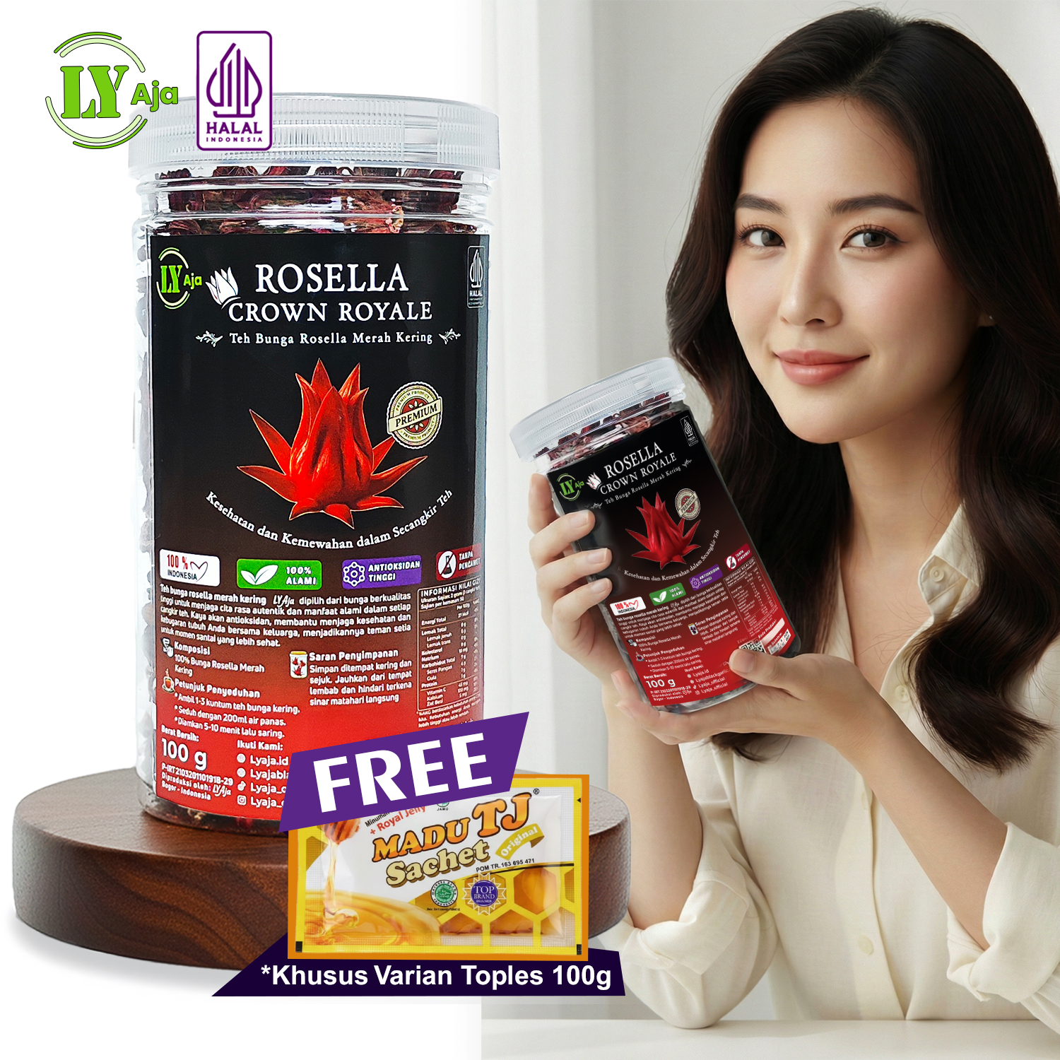 Teh Bunga Rosella Merah Kering LY Aja 100g - Toples Premium / Refill Pouch - Gambar 8