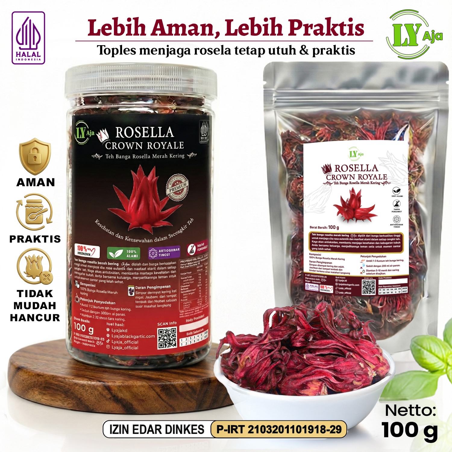 Teh Bunga Rosella Merah Kering LY Aja 100g - Toples Premium / Refill Pouch - Gambar 4