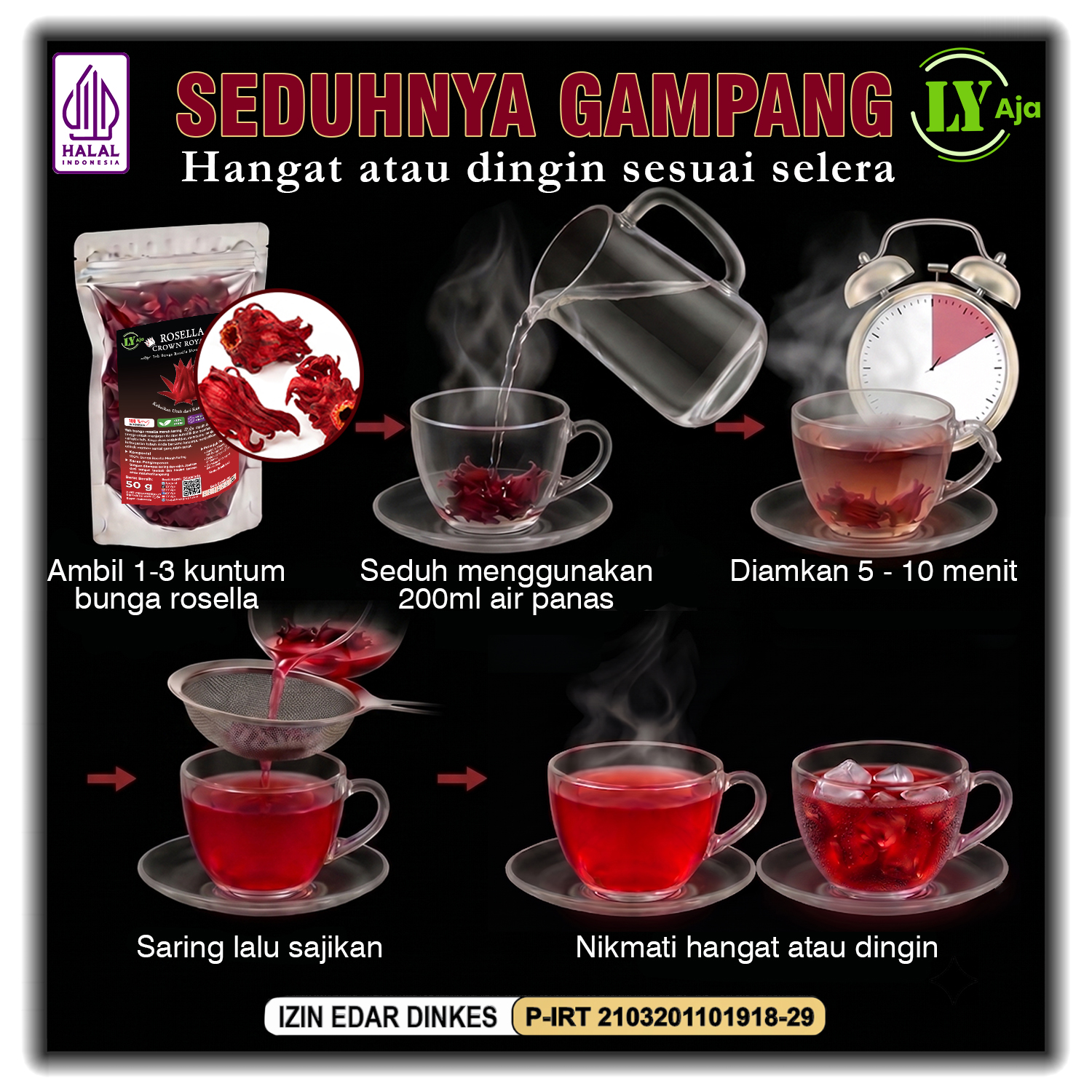 Teh Bunga Rosella Kering Merah dan Ungu LY Aja Premium 1kg 500g 250g 100g - Gambar 5