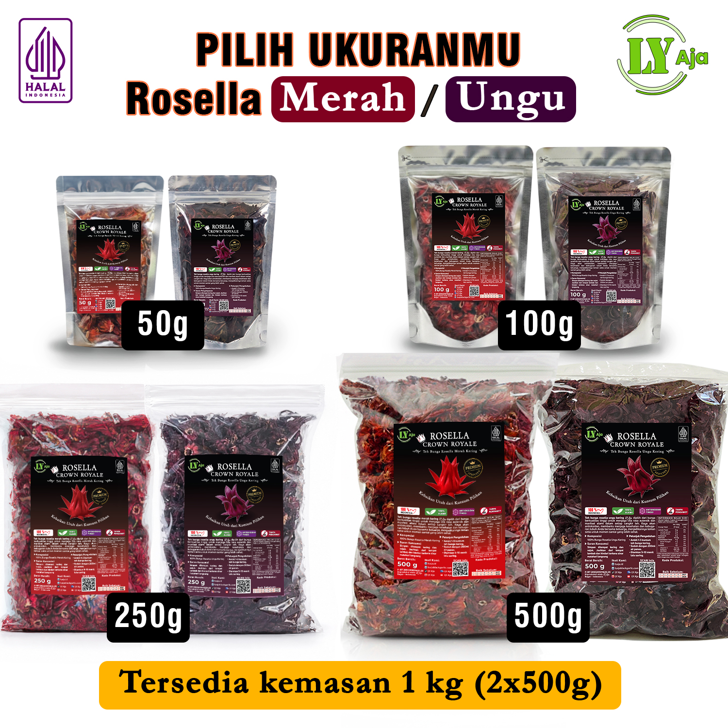 Teh Bunga Rosella Kering Merah dan Ungu LY Aja Premium 1kg 500g 250g 100g - Gambar 3