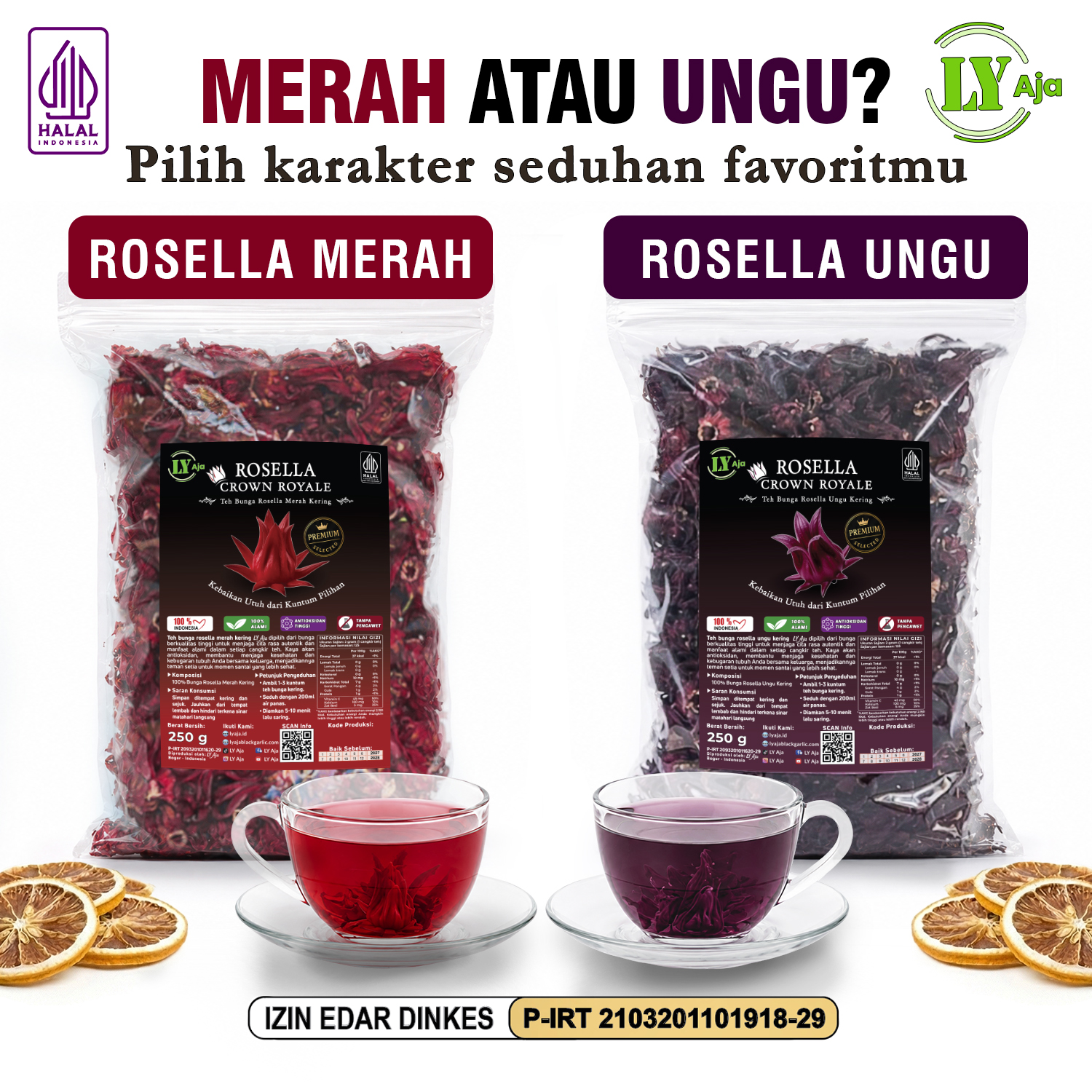 Teh Bunga Rosella Kering Merah dan Ungu LY Aja Premium 1kg 500g 250g 100g - Gambar 2