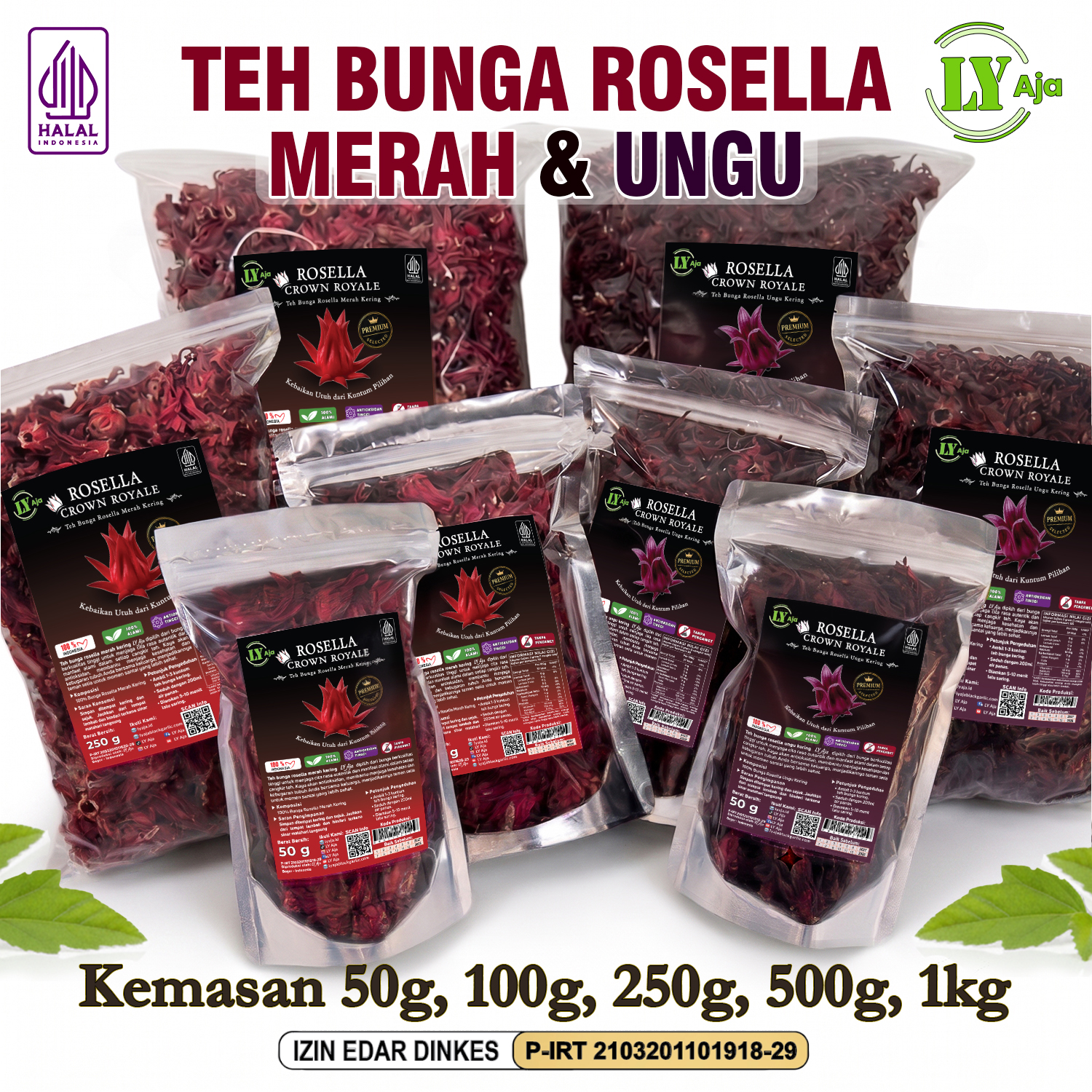 Teh Bunga Rosella Kering Merah dan Ungu LY Aja Premium 1kg 500g 250g 100g